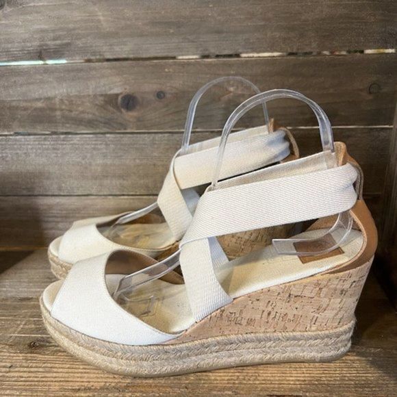 Womens Tory Burch Espadrille Ivory Canvas Wedge Heels Size 10.5 M GUC - Picture 2 of 6